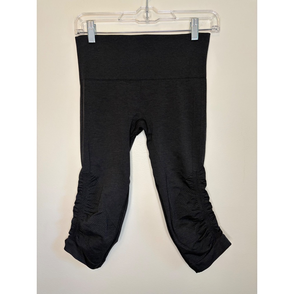 Lululemon In the Flo Crop II Athletic Yoga Leggings Black Grey Ruched Seamless 4